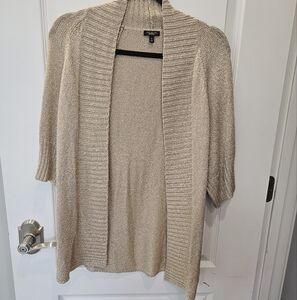Talbots Women’s Open Front Duster Cardigan In Metallic Gold Knit